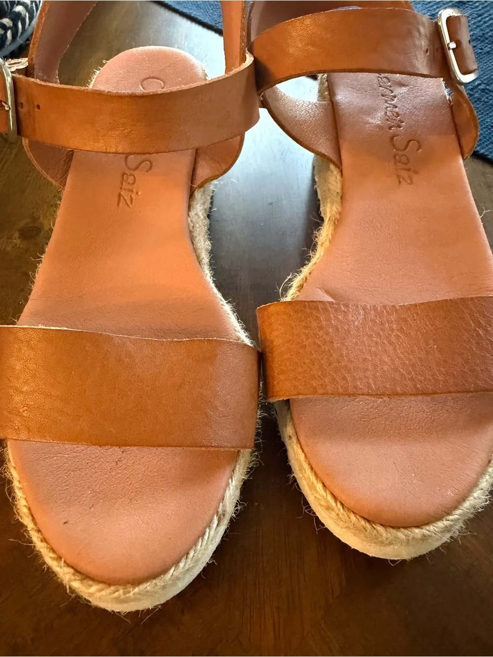 Tan Leather Espadrille Wedge Sandals - Tan